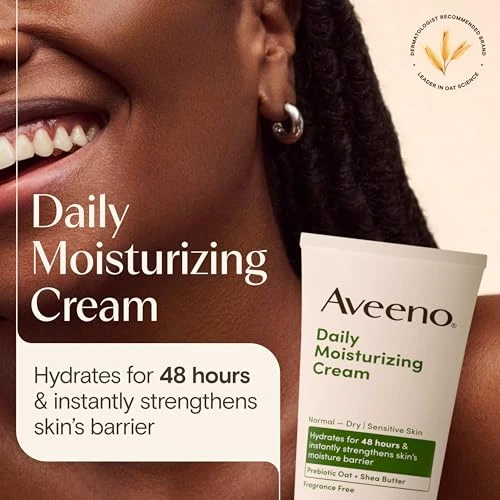 Aveeno Daily Moisturizing Cream With Prebiotic Oat & Shea Butter Body Face & Hand Cream For Normal To Dry Sensitive Skin Hydrates For 48 Hours Fragrance Free & Non-Comedogenic 7.5 Oz