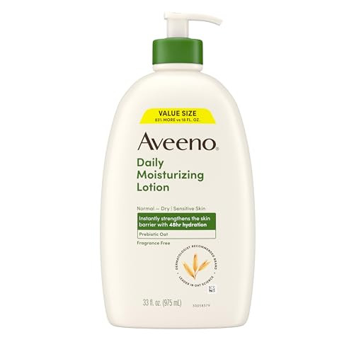 Aveeno Daily Moisturizing Body Lotion Fragrance-Free Light & Creamy Lotion For Dry Sensitive Skin With Prebiotic Oat Nourishes & Strengthens Skin'S Moisture Barrier Value Size 33 Fl Oz