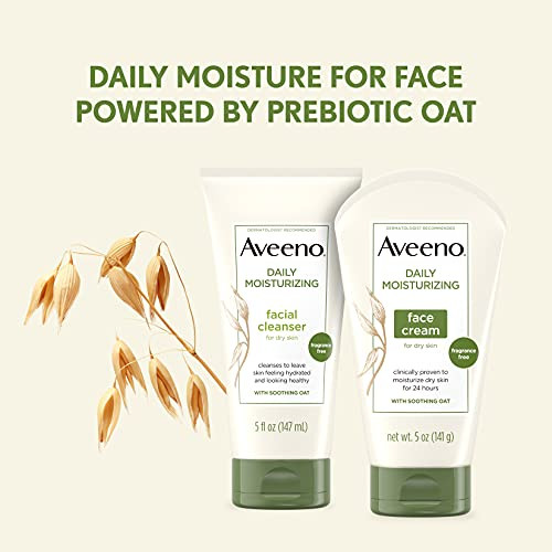 Aveeno Daily Moisturizing Fragrance-Free Face & Neck Cream Oat Facial Moisturizer For Dry Skin 5 Oz & Aveeno Daily Moisturizing Body Lotion With Soothing Oat 2.5 Oz (2 Item Product Bundle)