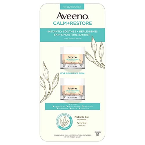 Aveeno Calm+Restore Oat Gel Face Moisturizer Sensitive Skin 1.7 Oz - Hypoallergenic Fragrance & Paraben-Free (Pack Of 2)
