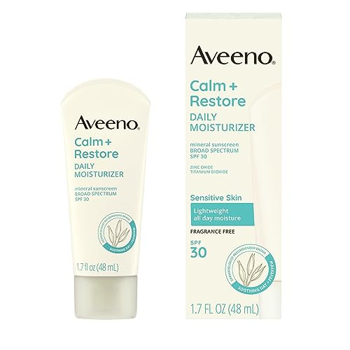 Aveeno Calm + Restore Daily Moisturizer Mineral Sunscreen With Broad Spectrum Spf 30 Lightweight All Day Moisture + Uva/Uvb Sun Protection For Sensitive Skin Fragrance Free 1.7 Fl. Oz