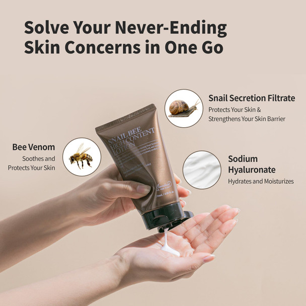 Benton Snail Bee High Content Lotion 120Ml (4.05 Fl Oz.) - Snail Mucin Moisturizer With Bee Venom | Hydrating Korean Skin Care Facial Moisturizer For Dry Skin & Combination Skin