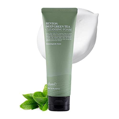 Benton Deep Green Tea Natural Face Wash (4.23 Oz.) - Hydrating And Gentle Facial Cleanser For Various Skin Types Korean Foaming Facial Cleanser