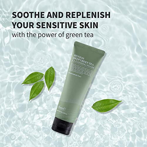 Benton Deep Green Tea Natural Face Wash (4.23 Oz.) - Hydrating And Gentle Facial Cleanser For Various Skin Types Korean Foaming Facial Cleanser