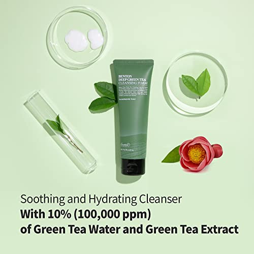Benton Deep Green Tea Natural Face Wash (4.23 Oz.) - Hydrating And Gentle Facial Cleanser For Various Skin Types Korean Foaming Facial Cleanser