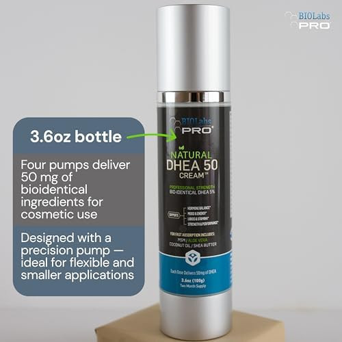 Biolabs Pro Dhea Cream - Bioidentical Natural Dhea For Women Or Men - 50Mg Per Dose - Three Month Supply - Luxury Bottle 3.6Oz