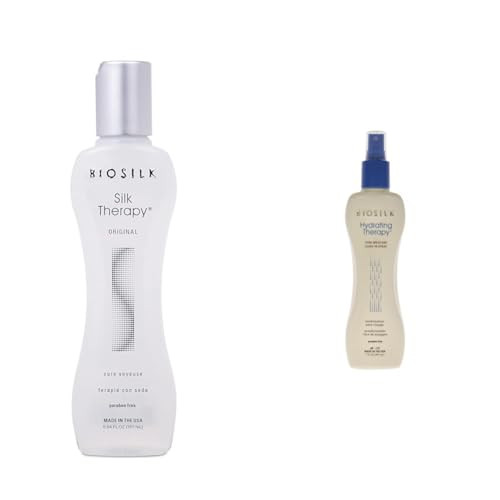 Biosilk Silk Therapy Original Hydrating Leave-In Spray 5.64 Fl Oz & 7 Oz Pure Moisture Conditioner | Replenishes & Anti-Frizz For Coarse Hair