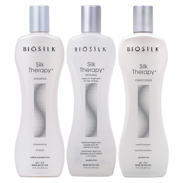 Biosilk 3-Piece Silk Therapy Kit Shampoo Conditioner & Serum For Healthy Shiny Manageable Hair Sulfate-Free Paraben-Free Cruelty-Free 12 Oz Haircare Set