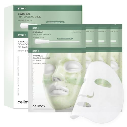 Celimax Cica Pha Peel 2-Step Gel Mask (4Ea) | Pha 10% Exfoliating Peeling Stick & Cica Cooling Gel Mask Low-Irritation Dead Skin Care Pore Minimizing Texture Refining Soothing & Cooling Care