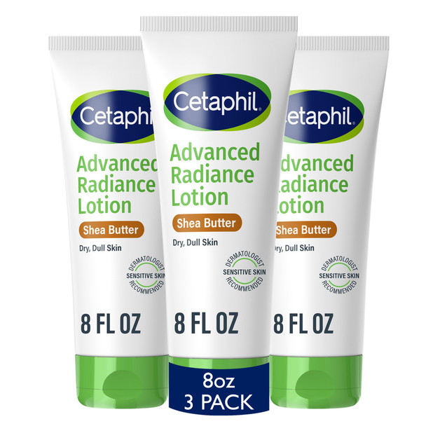 Cetaphil Body Lotion Advanced Radiance Lotion With Shea Butter For Dry Sensitive Skin 8 Oz Pack Of 3 Fragrance Free Hypoallergenic Non-Comedogenic