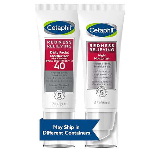 Cetaphil Redness Relieving Set Night Moisturizer (1.7 Oz) And Daily Facial Moisturizer Spf 40 (1.7 Oz) For Redness Prone Skin