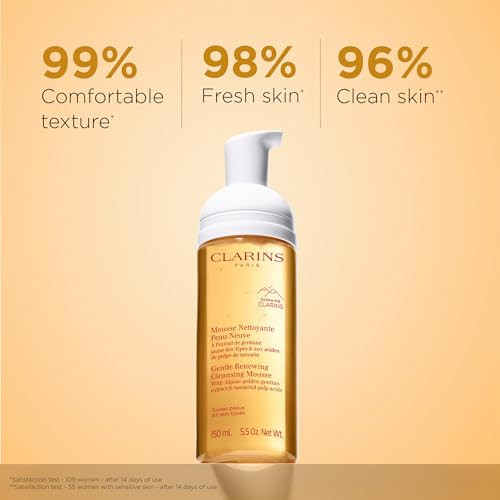 Clarins Gentle Renewing Cleansing Mousse | Cleanses Gently Exfoliates & Refreshes | Foaming Mousse |Soap-No|Sls-No | Dermatologist Tested | Exfoliating Tamarind Pulp Extract Rich In Ahas 5.5 Oz