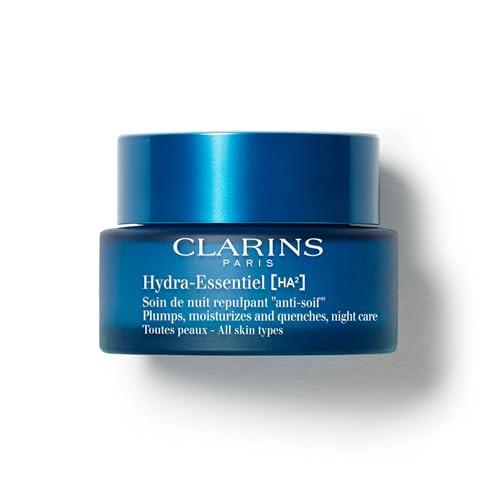 Clarins Hydra-Essentiel Night Cream | Intense Hydrating Moisturizer | 60 Seconds To Plumper Skin* | 24H Hydration* | Double Dose Of Hyaluronic Acid | Vegetal Squalane | All Skin Types 1.7 Oz