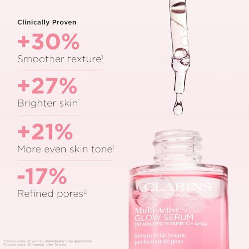 Clarins Multi-Active Brightening Glow Serum With Vitamin C + Aha | Visibly Brightens Evens Tone Smooths Texture + Refines Pores* | All Skin Types 1 Fluid Ounce
