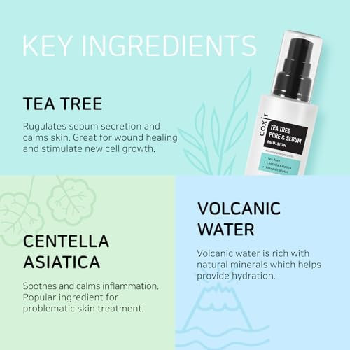 Coxir Tea Tree Pore & Sebum Emulsion For Oil Balance Pore Minimizer Sebum Control Paraben Free Cruelty Free Korean Skin Care [100Ml/3.38 Fl.Oz]