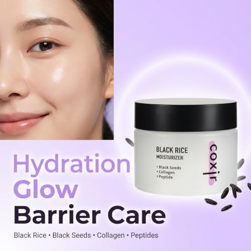 Coxir Black Rice Moisturizer Face Cream Hydrating Korean Moisturizer With Niacinamide Collagen & Peptide Complex Radiance Barrier Support Lightweight Non-Greasy(1.69 Fl Oz)