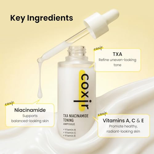 Coxir Txa Niacinamide Toning Ampoule Tranexamic Acid For Visible Tone & Clarity | Mild Lightweight Korean Serum With Niacinamide Cica & Panthenol | Daily Tone-Refining Formula [1.69Fl.Oz]