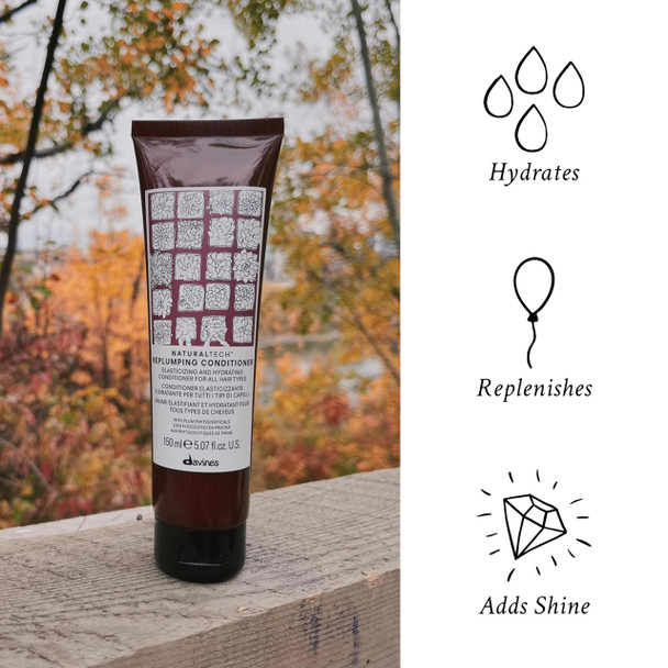 Davines Naturaltech Replumping Conditioner Elasticizing & Moisturizing For Fine Hair Lacking Elasticity - With Plum Phytoceuticals - Detangles & Adds Body 5.07 Fl Oz