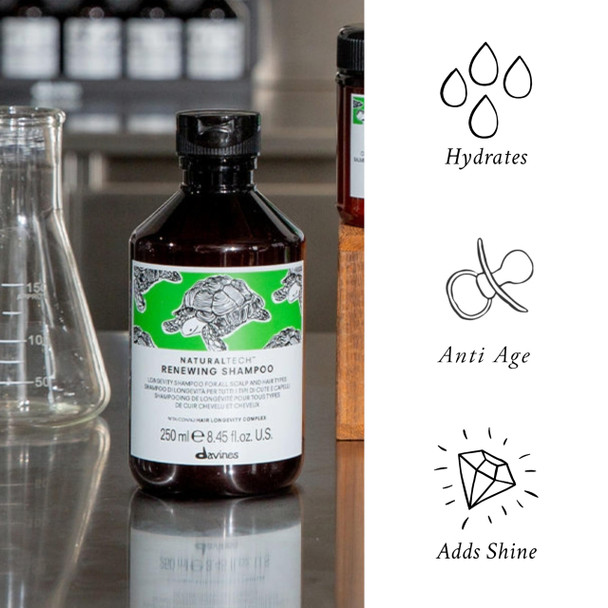 Davines Naturaltech Renewing Shampoo Anti-Aging & Maintenance For All Hair Types / Aging - With Hair Longevity Complex - Gentle Daily Cleanser For Longevity 8.45 Fl Oz