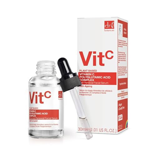 Dr Botanicals Facial Serum With 3% Vitamin C & 1% Polyglutamic Acid Complex | Hydration Wrinkle Reduction And Youthful Radiance In One Bottle 1 Fl Oz
