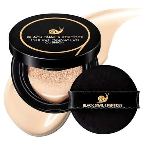 Farmstay Black Snail & Peptide 9 Perfect Cushion Foundation | Full Coverage Lightweight Skin-Fit Smooth Radiant Finish Korean Cushion Foundation (#21 Light Beige 0.53 Fl Oz)