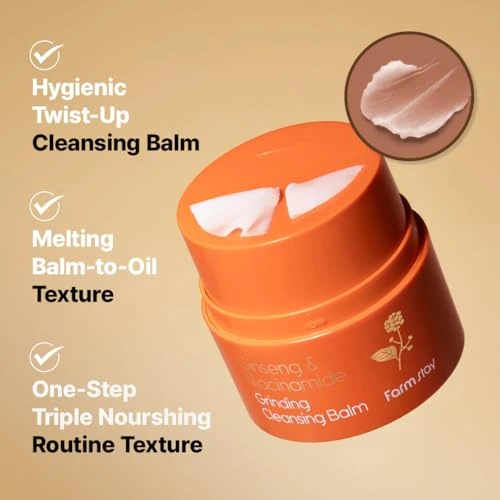 Farmstay Ginseng & Niacinamide Grinding Cleansing Balm | Twist Up Face Makeup Remover Cleanser | Zero Irritation Hydrate And Nourish For All Skin Types Sensitive 1.69 Fl Oz
