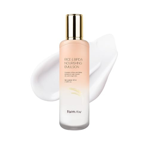 Farmstay Rice & Bifida Nourishing Emulsion Dark Spots Correcting Remover With Niacinamide Hydrating & Smoothing Rice Moisturizer For Glow Skin For Women & Men Korean Skin Care 4.05 Fl. Oz