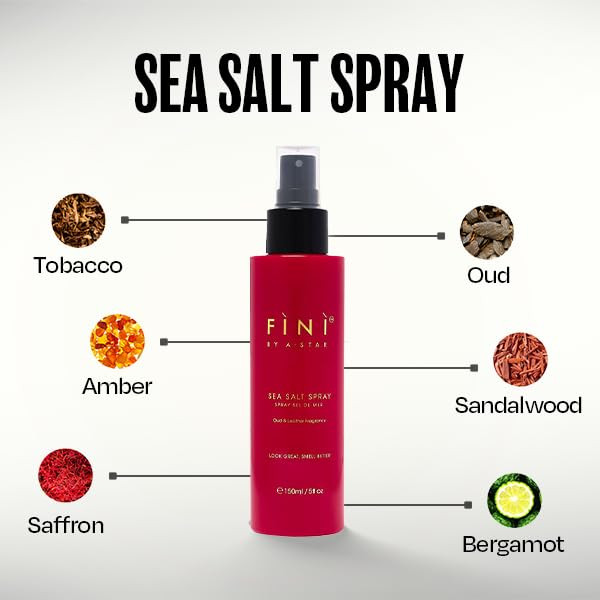 Fini By A-Star Sea Salt Spray For Men | Texturizing & Volumizing Hair Spray With Oud Fragrance | Natural Matte Finish & Anti-Frizz | Beach Waves Look