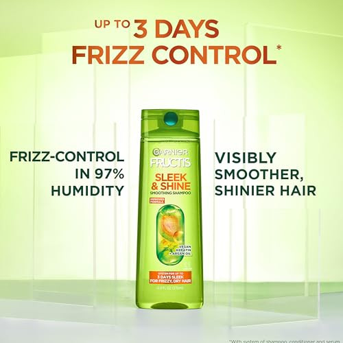 Garnier Fructis Sleek & Shine Shampoo Conditioner + Anti-Frizz Serum Set For Frizzy Dry Hair Argan Oil (3 Items) 1 Kit (Packaging May Vary)