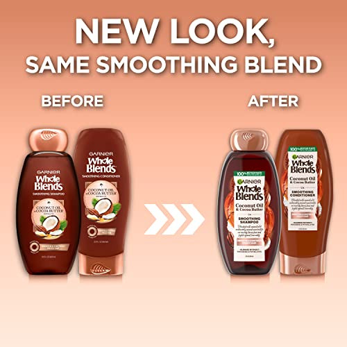 Garnier Whole Blends Coconut Oil & Cocoa Butter Smoothing Shampoo And Conditioner Set For Frizzy Hair 22 Fl Oz (2 Items) 1 Kit (Packaging May Vary)
