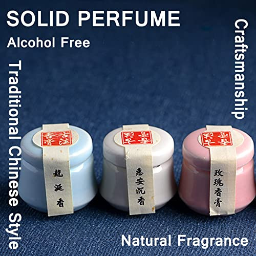Grospe 3Pcs Solid Balm Sets - Solid Perfume Portable Pocket Jar - Perfect For Travel Use - Natural Rose Ambergris Ebony Fragrance For Men And Women