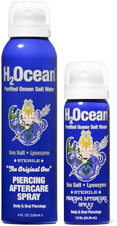 H2Ocean Piercing Aftercare Spray Sea Salt Saline 4Oz + Piercing Aftercare Sea Salt Spray 1.5Oz