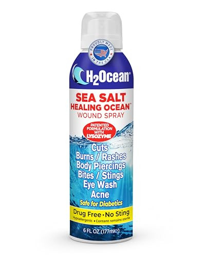 H2Ocean Healing Ocean Sea Salt Wound Spray Natural Piercing & Wound Wash For Cuts Burns Acne & Skin Irritations Saline Spray With Red Sea Salt & Lysozyme Gentle & Hypoallergenic 6Oz
