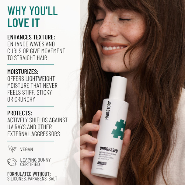 Hairstory Undressed Salt Free Texturizing Spray For Beach Waves Uv Protection Hair Spray Adds Volume And Texture All Hair Types