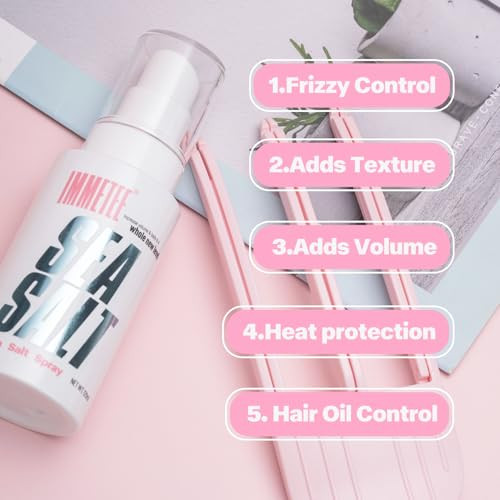 Immetee Sea Salt Spray Volumizing Texturizing Spray For Wavy Curly Fine Hair Root Lift Thickening Styling Hair Spray For Women Comes With Volumizing Hair Clips 120Ml (4.06 Fl Oz)