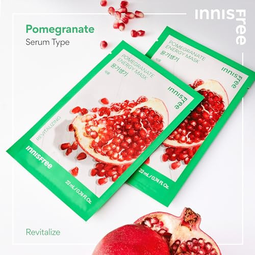 Innisfree Pomegranate Energy Mask Korean Sheet Mask With Hydrating Serum For Soothing Brightening And Glowing Skin Care Routine