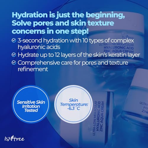 Isntree Istree Zinc Aqua Cream 30Ml 1.01 Fl Oz | Korean Skincare | Ultra-Low Molecular Hyaluronic Acid | Pore Refining & Oil Control | Cooling & Hydrating Gel Cream