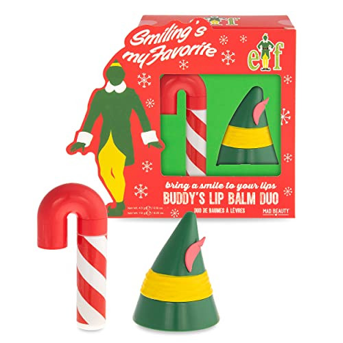 Mad Beauty Warner Bros Elf Lip Balm Duo Candy Cane & Elf Hat Sweet Fruity Fragrance Moisturizing Travel Size Christmas Holidays