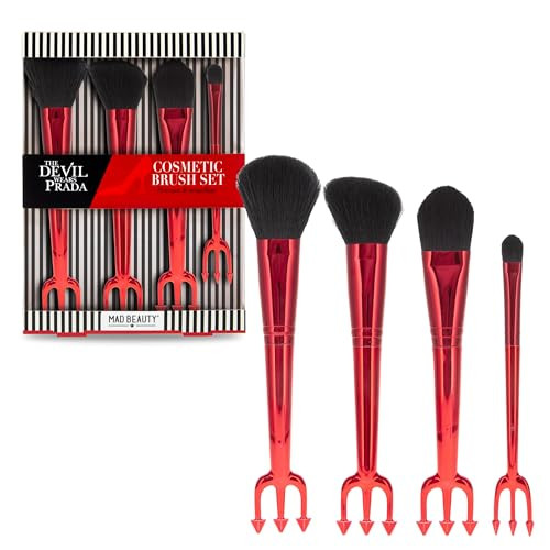 Mad Beauty The Devil Wears Prada Cosmetic Brush Set | Officially Licensed | Powder Blush Foundation Eyeshadow | 4-Piece Professional Makeup Brushes | Mad Beauty