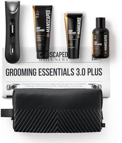 Manscaped Grooming Essentials 3.0 Plus Routine With The Lawn Mower 3.0 Plus Men'S Groin Hair Trimmer Crop Preserver Ball Deodorant Crop Cleanser Crop Soother Aftershave Shed 2.0 Toiletry Bag