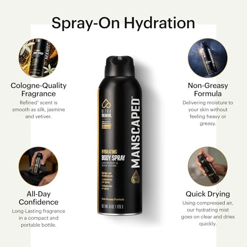 Manscaped Ultrapremium Hydrating Body Spray Non-Greasy Quick Drying Spray-On Moisturizer Formula With Red Algae And Hyaluronic Acid For Skin Hydration (6 Oz Aluminum Bottle)