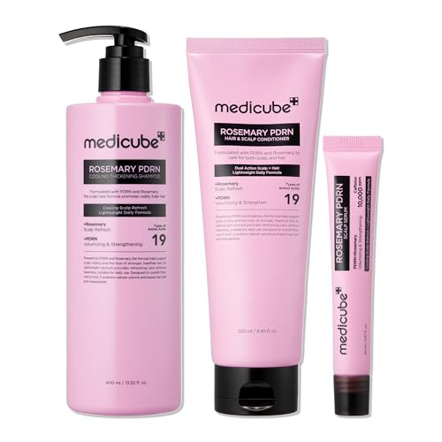 Medicube Rosemary Pdrn Korean Hair Care Set: Shampoo Conditioner & Serum | Amino Acids For Thicker Fuller Denser-Looking Hair | Cooling & Soothing Scalp Care For Flake-Prone Scalp 3 Step Routine