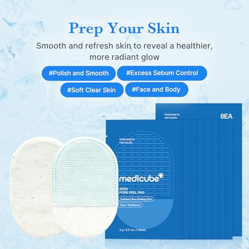 Medicube Zero Pore Peel Pads (8Ea) | Smoothing Mitt For Face & Body | Rice Extract Natural Aha & Panthenol | Double-Sided Organic Cotton & Microfiber Pads | Polish For Smooth Clear Skin