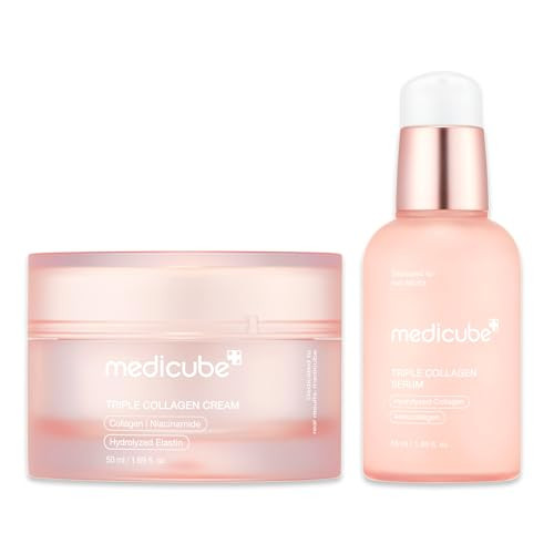 Medicube Triple Collagen Nourish And Hydrate Duo: Triple Collagen Cream And Triple Collagen Serum | Niacinamide Hyaluronic Acid For Glowing Fimer-Looking Skin | Korean Skincare s For Women