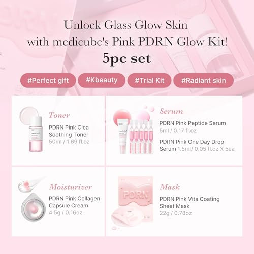 Medicube Salmon Dna Pdrn Trial Kit | Glow Mini Skincare Set With Toner Serum & Sheet Mask For Hydrating Firming Moisturizing | & Travel Essentials For Women & Girls | Korean Skincare
