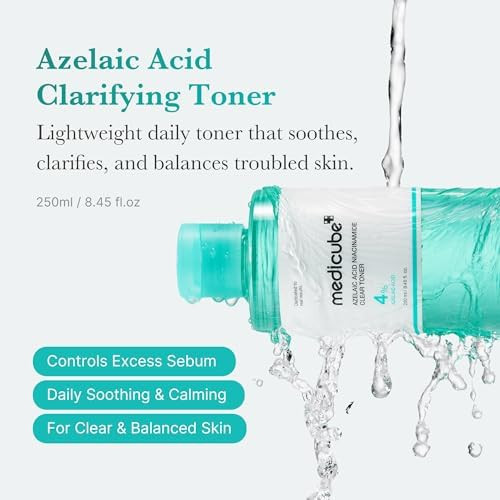 Medicube Azelaic Acid Niacinamide Clarifying Toner | Troubled Skin Care Ideal For Purifying & Calming | 4% Azelaic Acid & 2% Niacinamide| Soothing Daily Toner | Korean Skin Care 8.45 Fl.Oz
