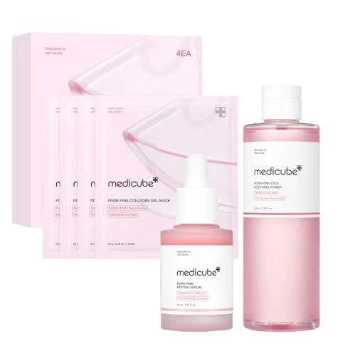 Medicube Pdrn Pink Trio Set: Salmon Dna Pdrn Pink Peptide Serum And Cica Soothing Toner And Pdrn Collagen Jelly Gel Mask (4Ea)