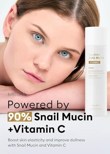 Missha Cell Renew Snail Mucin Vitamin C Toner 5.07 Fl Oz - Korean Skincare Facial Toner For Skin 90% Snail Mucin Vita Complex Deep Hydration Improves Skin Texture Paraben Free
