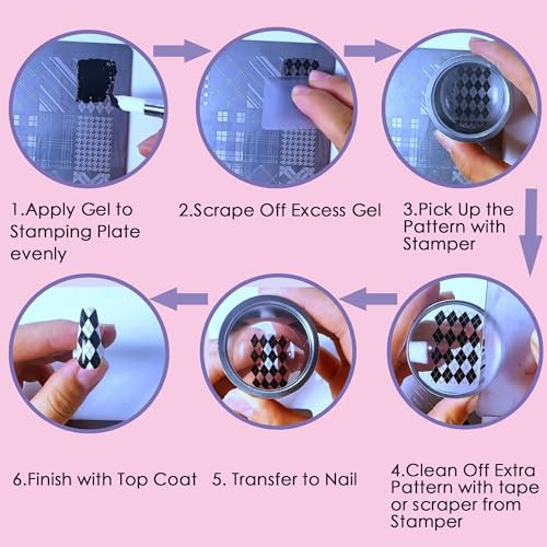 Moepak 4Cm Nail Art Stamper Kit Silicone French Tip Nails Stamp Sticky Nail Stamper With Heads&Scrapers Nail Art Stamping Nail Printing Tool For Home Manicure Diy (Pink)