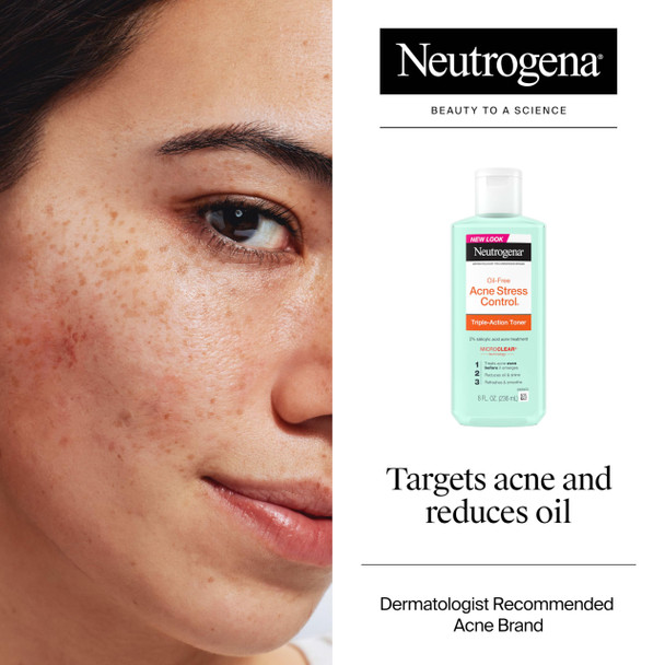 Neutrogena Acne Stress Control Oil-Free Triple-Action Face Toner Skin Care With 2% Salicylic Acid Acne Toner For Face With Green Tea & Cucumber Extract Nourishing & Refreshing 8 Fl. Oz